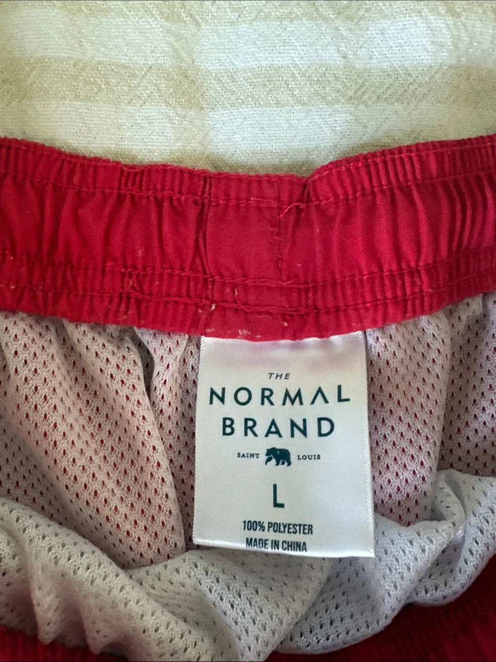 The Normal Brand Men's Red Swim Trunks with White Drawstring